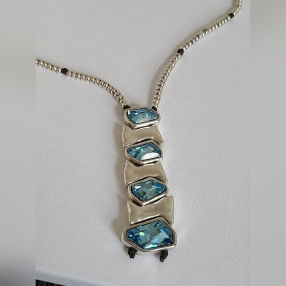 VIDDA Boho Chunky Silver Maximalist Lariat Blue Turquoise Swarovski Necklace - Picture 5 of 15